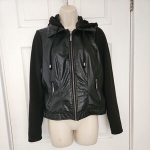 J2 Jou Jou Moto Jacket Faux‎ Leather Full Zip Detachable Hood Y2K Women's M